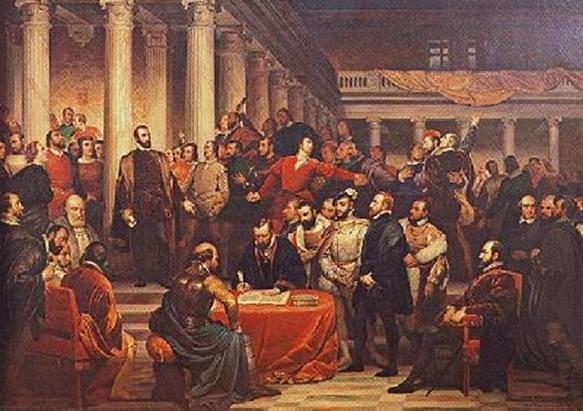 Compromise of the Dutch nobles,  1566, April 5th (Edouard de Biefve) (1808-1882) Koninklijke Musea voor Schone Kunsten van België,   Brussels, Inv. 2696	 